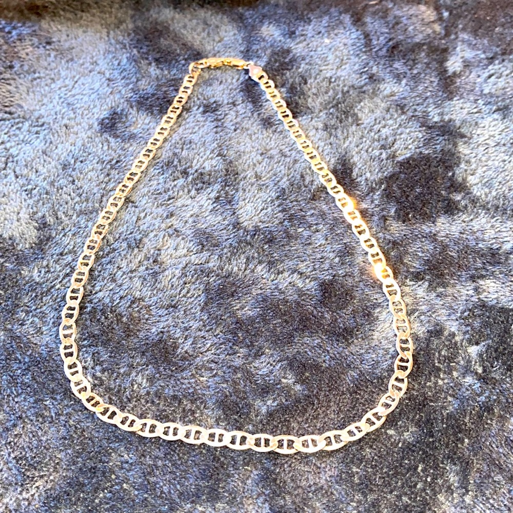 18” sterling sliver chain necklace. Flat Mariner style. 925 Italy